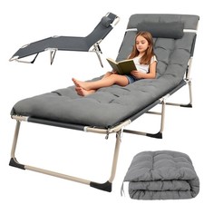 Reclining Sun Lounger Garden Folding Chair Bed Recliner Beach Camping + Mat UK