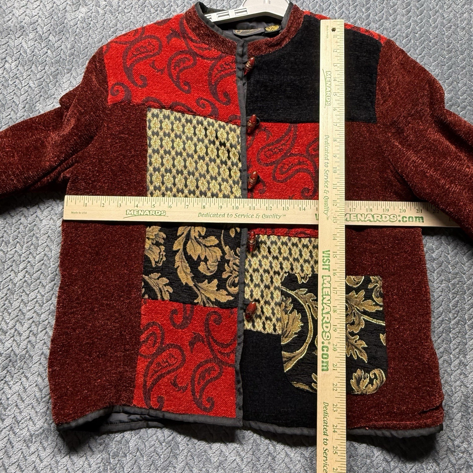 Julia Kim Patchwork Chenille Jacket M Red Tapestr… - image 11