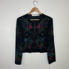 Vintage Scala Silk Beaded Sequin Floral Jacket Size Large NWT
