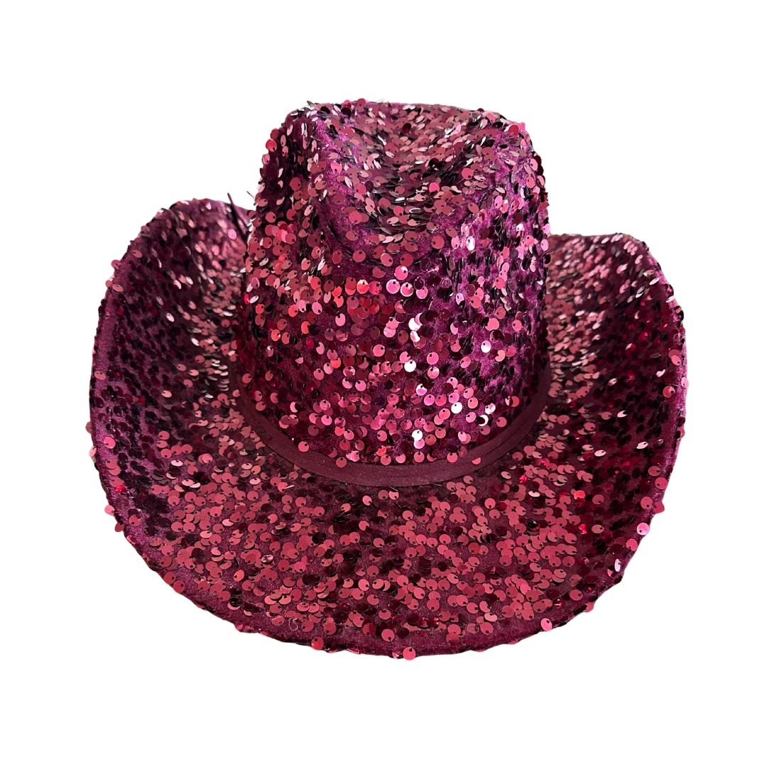 Red Sequined Cowboy Hat Wide-Brim Flowing Fabric Pattern Western Style Hat NWOT Stylish Red Sequin Cowboy Hat | Partyglowz.com main image 4