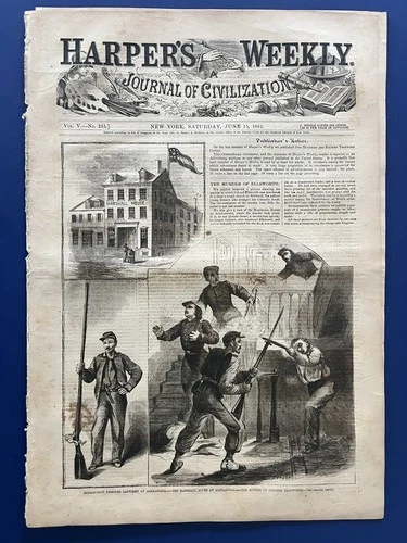 Harper's Weekly 6-15-1861 ALEXANDRIA Cairo IL, WHITWORTH GUN Murder of Ellsworth