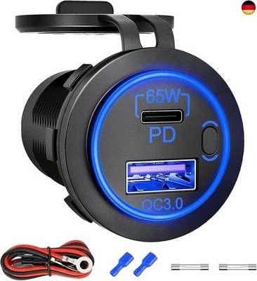 83W 12V USB Outlet, 18W QC 3.0 USB A & 65W PD USB C Car Charger Socket with