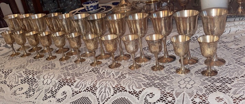 Salem Portugal Silver-Plated Wine Goblets, Total 24, 12-5 1/2”, 12-3 3/4”