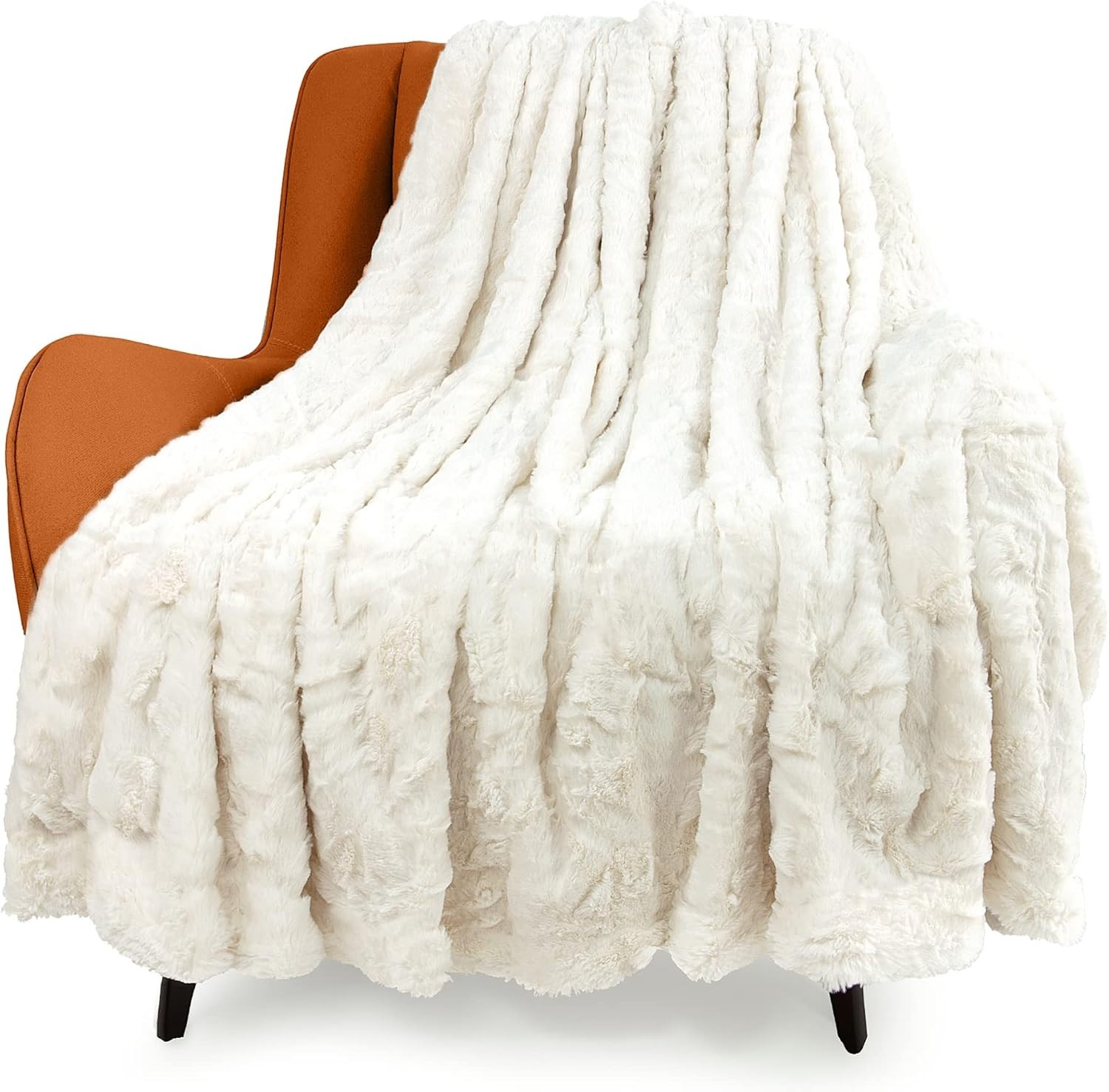 Luxurious Double-Sided Faux Fur Throw Blanket in Cream for Elegant Comfort