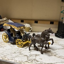 Vintage Cast Iron Stanley Toys 2 Horse Carriage Surrey w/ Fringe Top Canopy