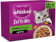 Whiskas Tasty Mix 1+ Chef`S Choice in Gravy 48X85G Pouches, Adult Cat Food, Pac 4.65 per kilo