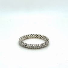 David Yurman Petite Pave Ring Sterling Silver 0.39ctwa Diamonds 3mm Size 6.75