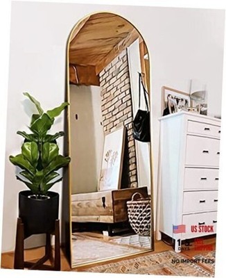 Floor Mirror, Full Length Mirror with Stand, Arched Wall 59''L x 18''W Gold
