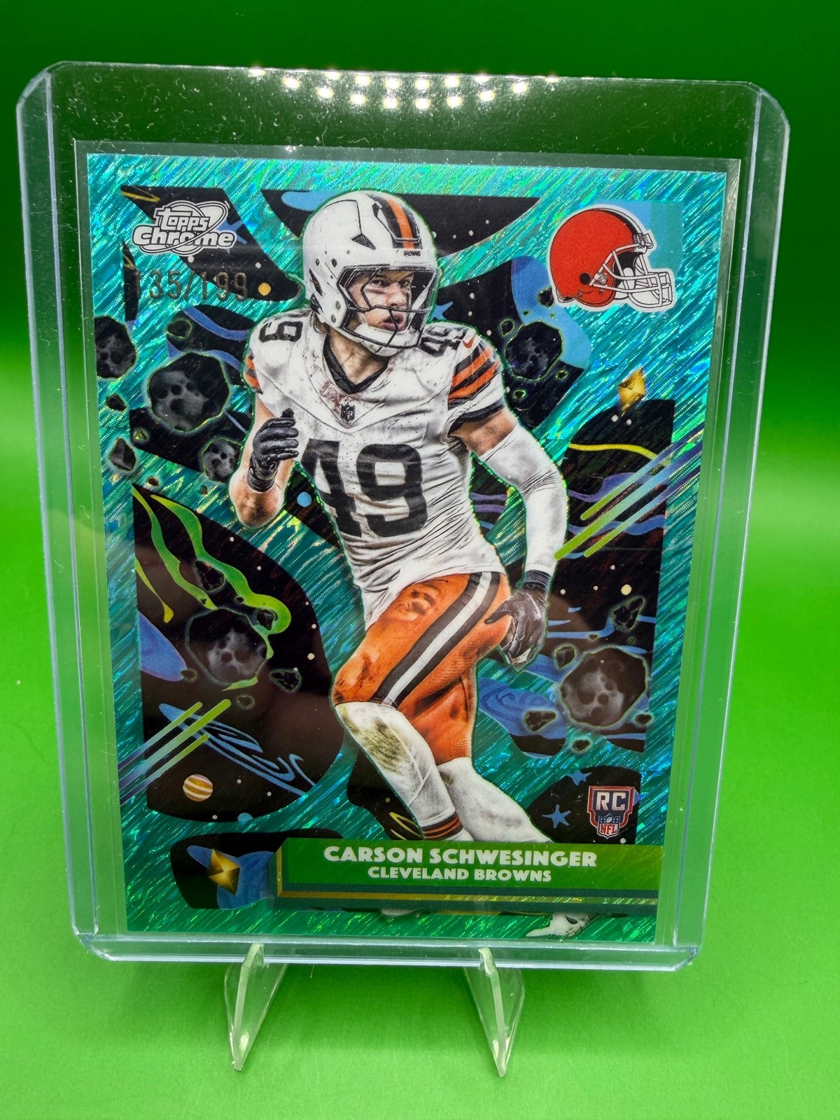 2025 Topps Chrome Cosmic #123 Carson Schwesinger Aqua Equinox Refractor #/199
