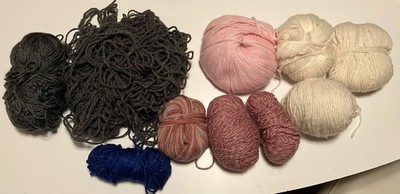 Bundle: Assorted Yarn Partial Skeins. Test Projects Knitting. Gray, Pink, White