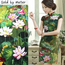 Chinoiserie Cotton Linen Fabric Painting Lotus Cheongsam TableCloth DIY By Metre