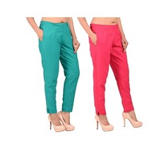 2 PACK LADIES HALF ELASTICATED TROUSERS WOMEN'S STRETCH WAIST WORK OFFICE PANTS