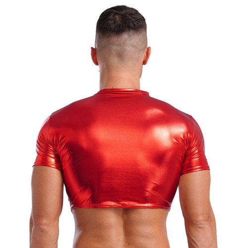 Mens Crop Top Stage Performance Tank Disco T-Shirt Short Sleeve Clubwear Basic - Picture 34 of 66