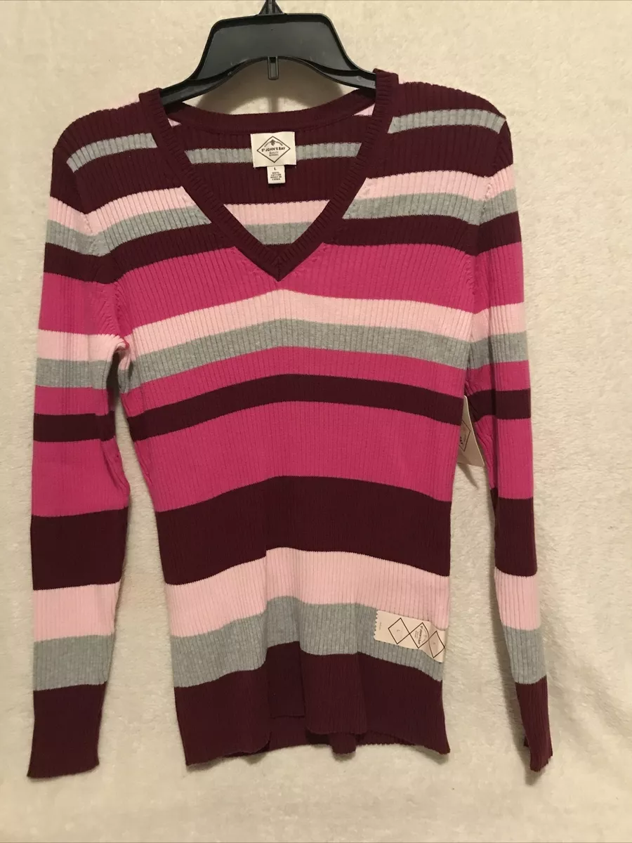 St Johns Bay Women s Multi Color Knit V Neck Sweater Size L Ret 36 TW 1835