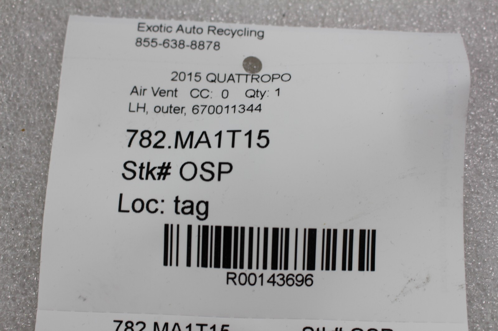Maserati Quattroporte, LH, Left, Front Outer Air Vent, Used, P/N 670011344