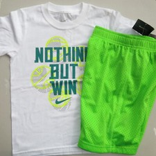 Nike Boys Size 6 Summer Mesh Shorts  T-Shirt Green White Sports Win