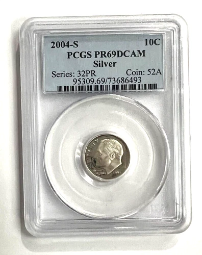 2004-S  ROOSEVELT SILVER PROOF DIME 10C COIN PCGS PR69 DCAM