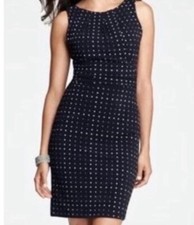 Ann Taylor Dress Women Sz Small Black White Polka Dot Shirred Side Bodycon