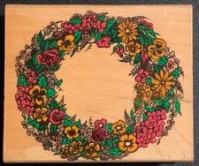 Inkadinkado Floral Wreath Pansy Daisy Rose Lilac Ivy Rubber Stamp