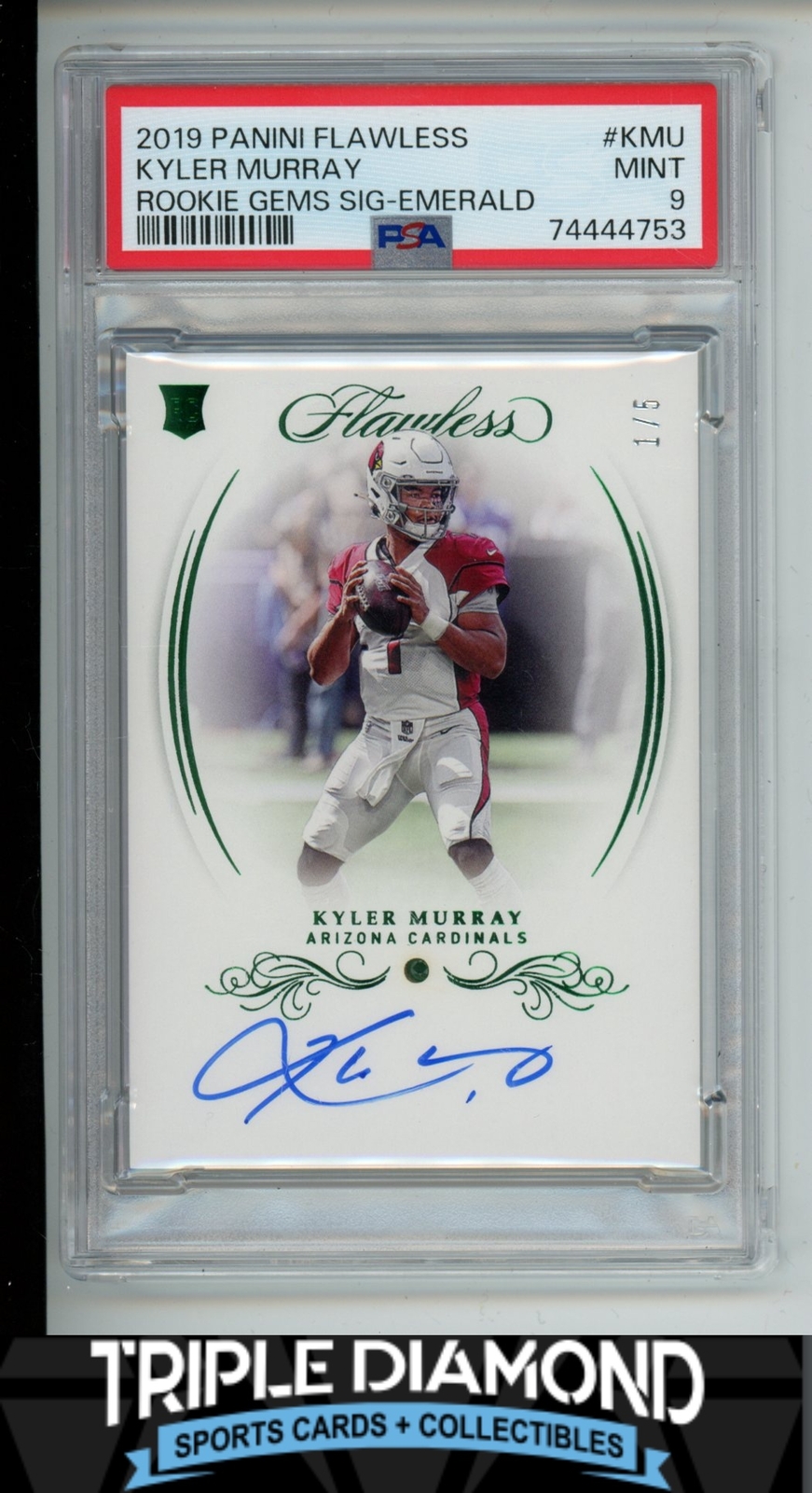 Kyler Murray Panini Flawless Rookie Gems Signatures #KMU Emerald