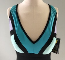 NEW Longitude Classic Tank Swimsuit Sz 10 Quality, Colorblock Blue Purple Black