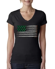 Weed US Flag Weed Women Junior Fit V-Neck Tee
