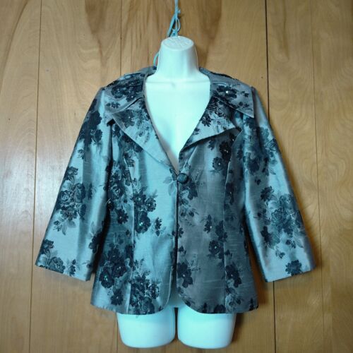 Jessica Howard Evenings Women's Size 12 Gray/Black Floral Sequin Jacket