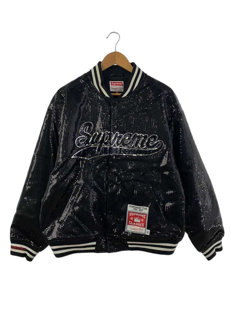 Supreme x Mitchell & Ness Sequin Varsity Jacket Used L Size Black 