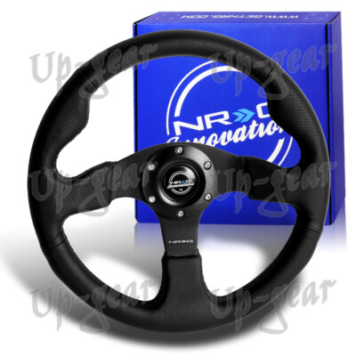 Black Leather Black Stitch Race Style NRG 13'' RST-012R Racing Steering Wheel