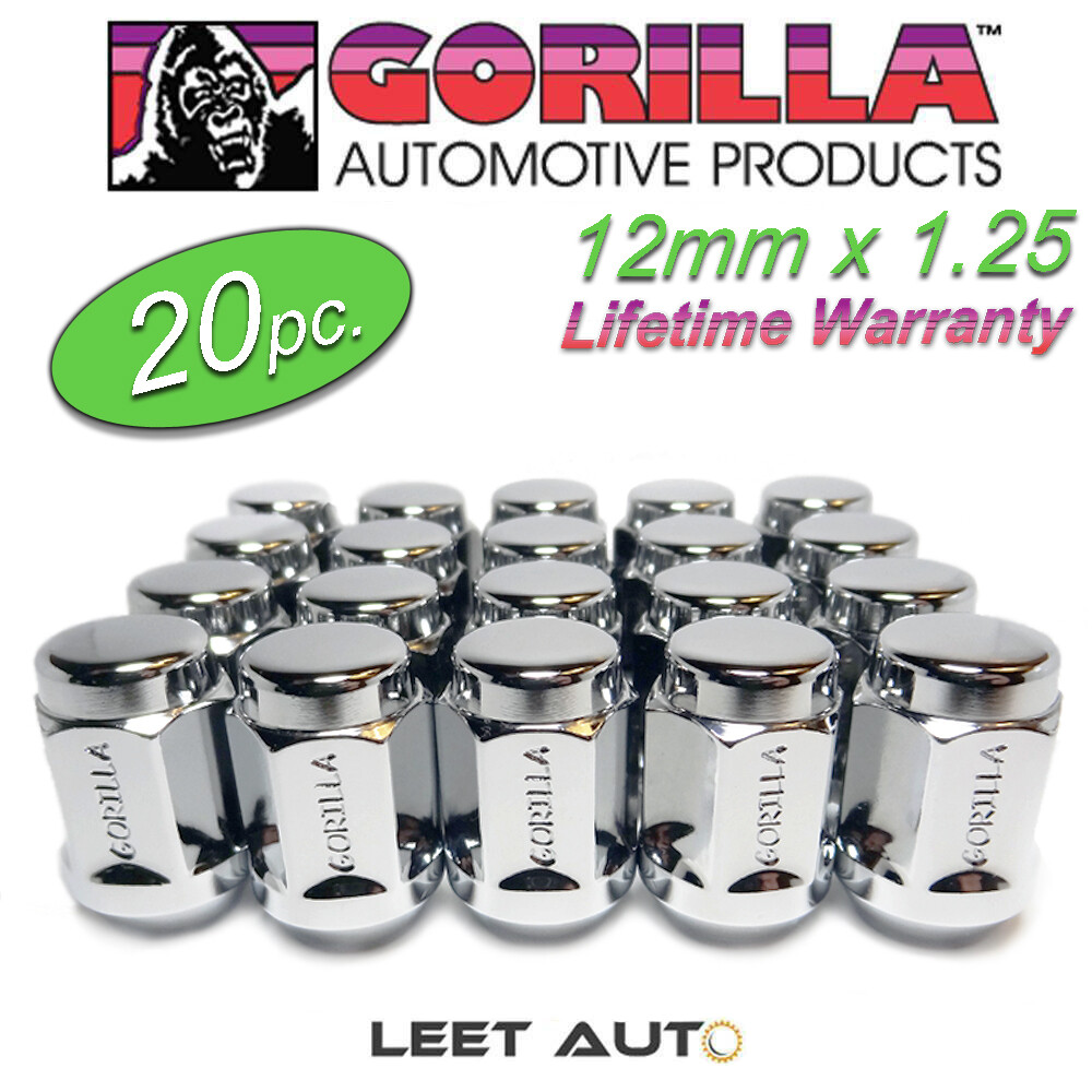 20pc.) Gorilla Lifetime Warranty Lug Nuts, 12x1.25, Chrome, Bulge