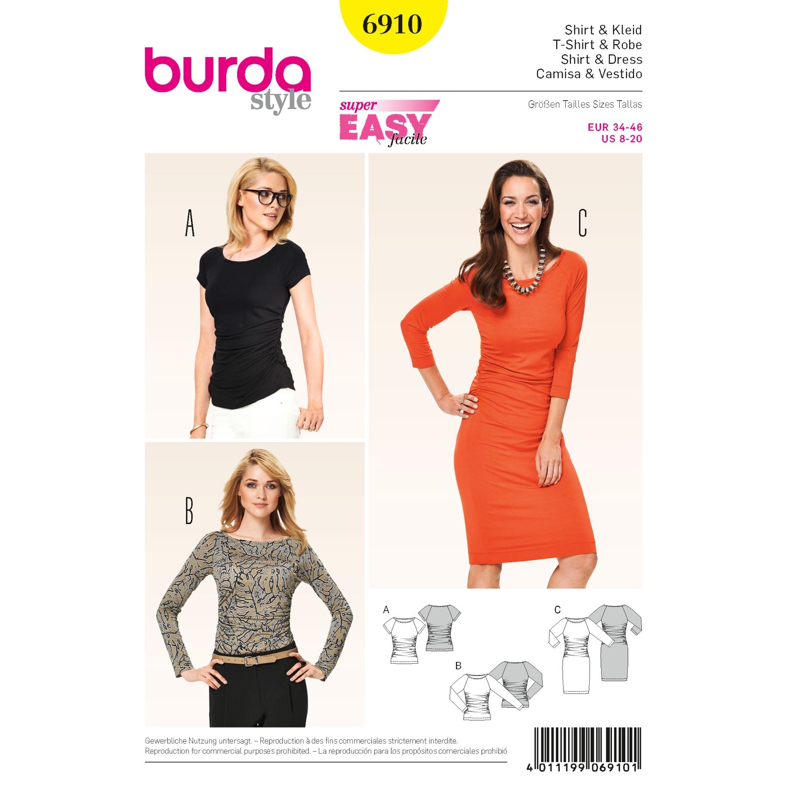 Burda Super Easy SEWING PATTERN 6910 Misses Dress & Tops 8-20 Tracked Postage