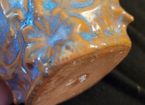 Vintage KLEINER 6 1/2" Vase Brown & Blue Art Deco Style Lady FLORAL Design FLAW - Picture 11 of 11