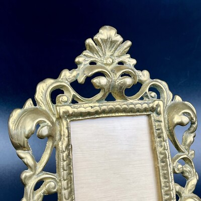 Vtg Ornate Solid Brass Picture Frame 3.5x5 Gold Victorian