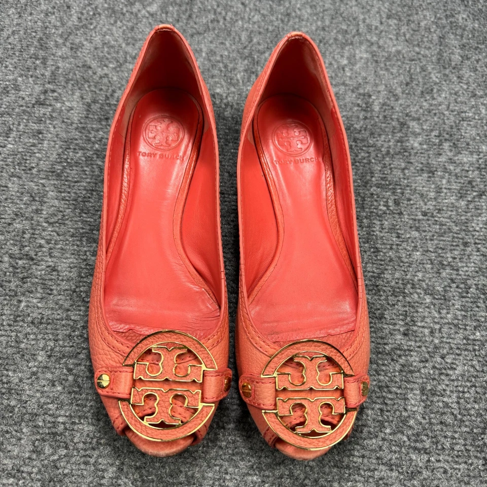 Zapatos Tory Burch para mujer 8,5 cuero rojo punta abierta tacón de cuña 11138212 Foto 2 de 4