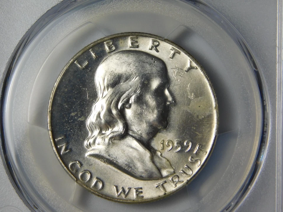 1959-D FRANKLIN SILVER COIN HALF DOLLAR GOLD SHIELD PCGS GRADED MS63FBL - Image 2 of 4