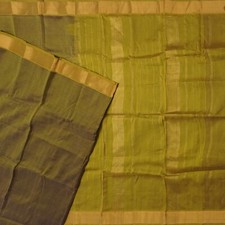 Vintage Olive Green Sarees 100 Pure Cotton Zari Handwoven Sari 5YD Craft Fabric