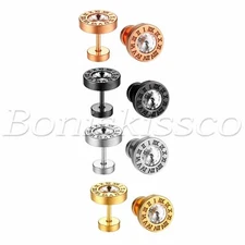 Stainless Steel Cubic Zirconia Roman Numerals Ear Studs Earrings Gift For Unisex