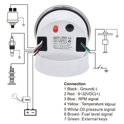 85mm 6 In 1 Boat GPS Speedometer Tachometer Pressure Temp Fuel Gauge With Sender - Picture 4 of 20
