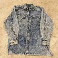 Vintage International Male Denim Button up Mens XL Blue Stone Washed Faded