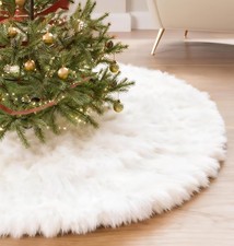 Christmas Tree Skirt 72 Inch Extra Large Snowy White Wool Fur Holiday Tree Wrap