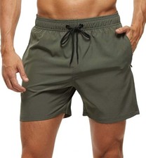 Men's Quick-Dry Swim Trunks, Beach Shorts with Zipper Pockets  Mesh Lining