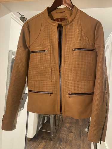 Womens 7 For All Mankind Perforated Leather Jacket Size L - Picture 6 of 10