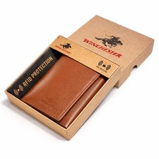 Men  s Trifold Full Grain Cowhide Leather Wallet RFID Blocking With ID Window New