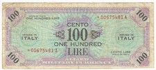 100 Lire Allied Military AM Lire F.L.C.  Asterisco 1943