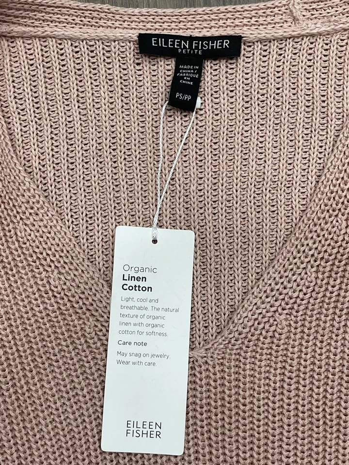 Eileen Fisher Organic Linen Tunic Sweater Top V Neck Womens Petite Small NWT New - Image 4 of 4