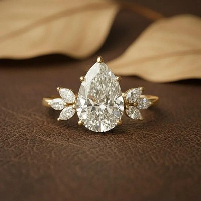 4.50 Ct Pear-Cut EF/VS1 Lab Grown Diamond Engagement Ring 14k Yellow Gold