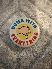 Vtg 1960's Topps Baseball Down With Everything Thumbs Down Funny Pinback Button