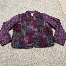 Coldwater Creek Silk Patchwork Jacket L Purple Cottagecore Casual Grandmacore