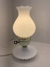Vintage White Milk Glass Hobnail Boudoir Table Lamp 11”