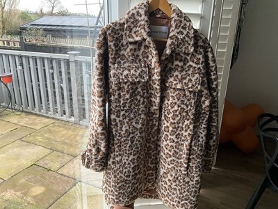 TEDDY COAT LEOPARD PRINT STAND STUDIO RRP £369 FIT UK 14/16